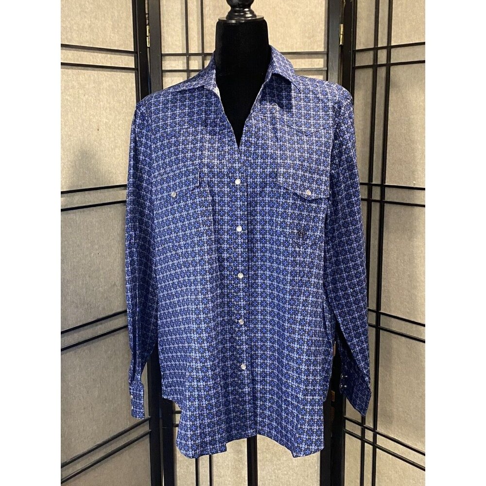 Women's Roper WESTERN SHIRT w/ Open V-Neck Size 1 X Pearl Snaps Blues